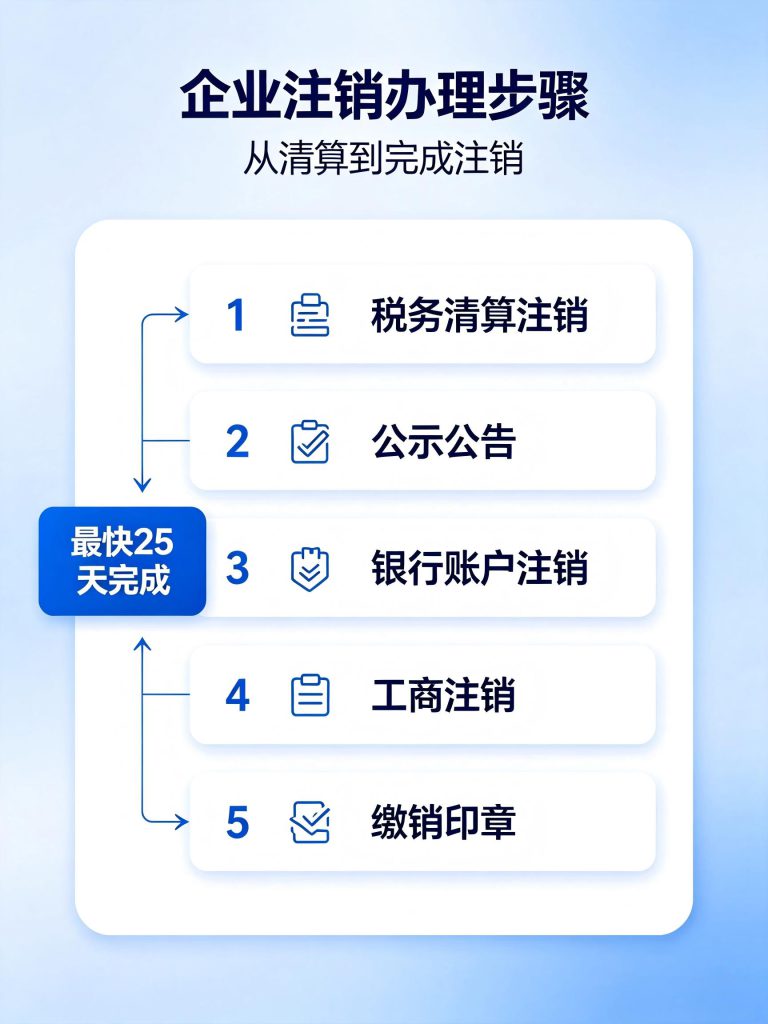 大连公司不经营了怎么注销?2026最简步骤教程 2026 大连公司注销流程五步示意图