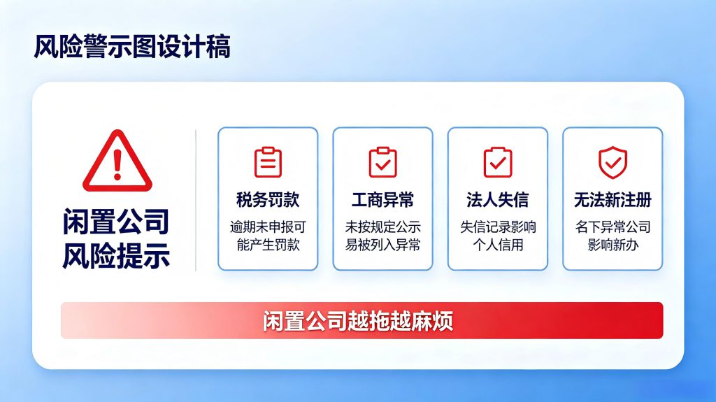 大连公司不经营了怎么注销?2026最简步骤教程 大连闲置公司不注销的六大风险警示图