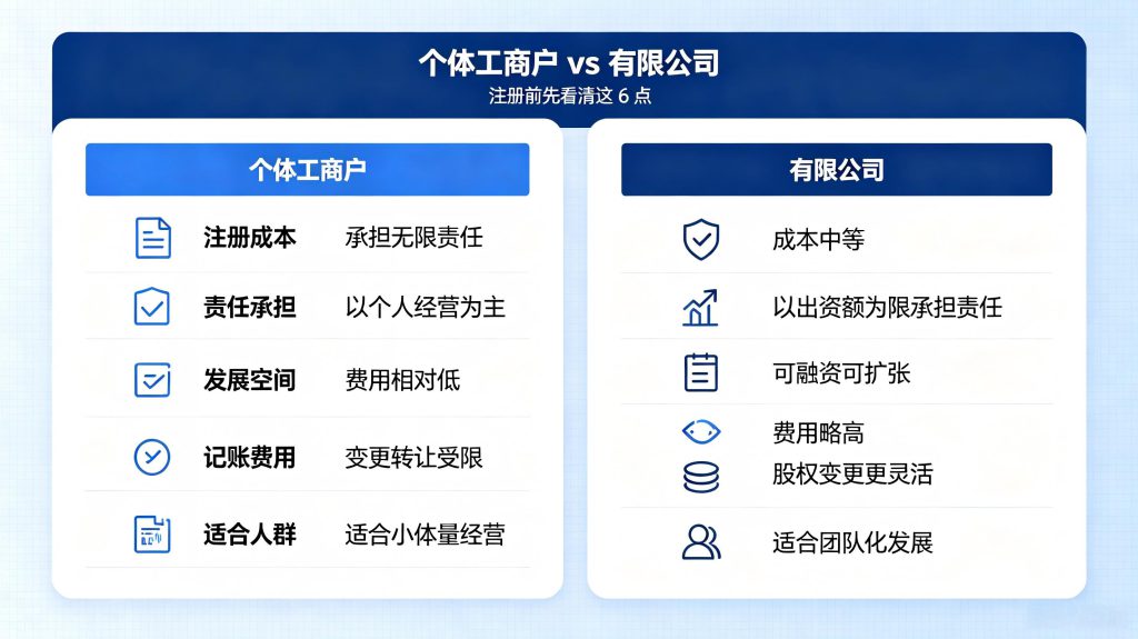 大连个体户和公司哪个好?3个维度帮你选对不后悔 大连个体户和有限公司区别对比表
