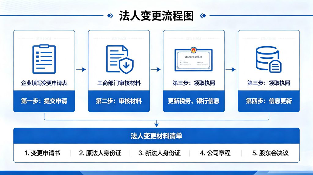 大连公司变更法人需要什么手续?2026详细流程+材料 大连企业法人变更四步办理步骤流程图解