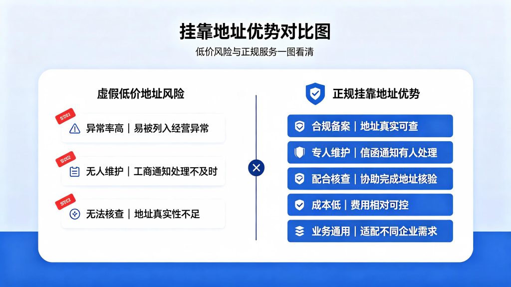 大连无地址注册公司可以吗?2026官方解答 大连正规挂靠地址与虚假地址对比图